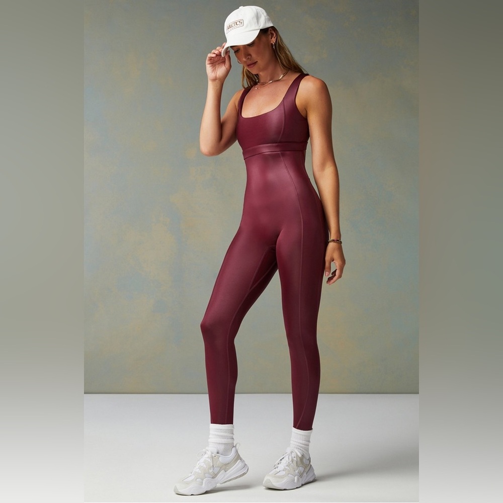 Fabletics Motion 365 Shine Jumpsuit- Burgundy size Large